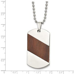 Chisel Titanium Polished with Rosewood Inlay Dog Tag 22 inch Necklace