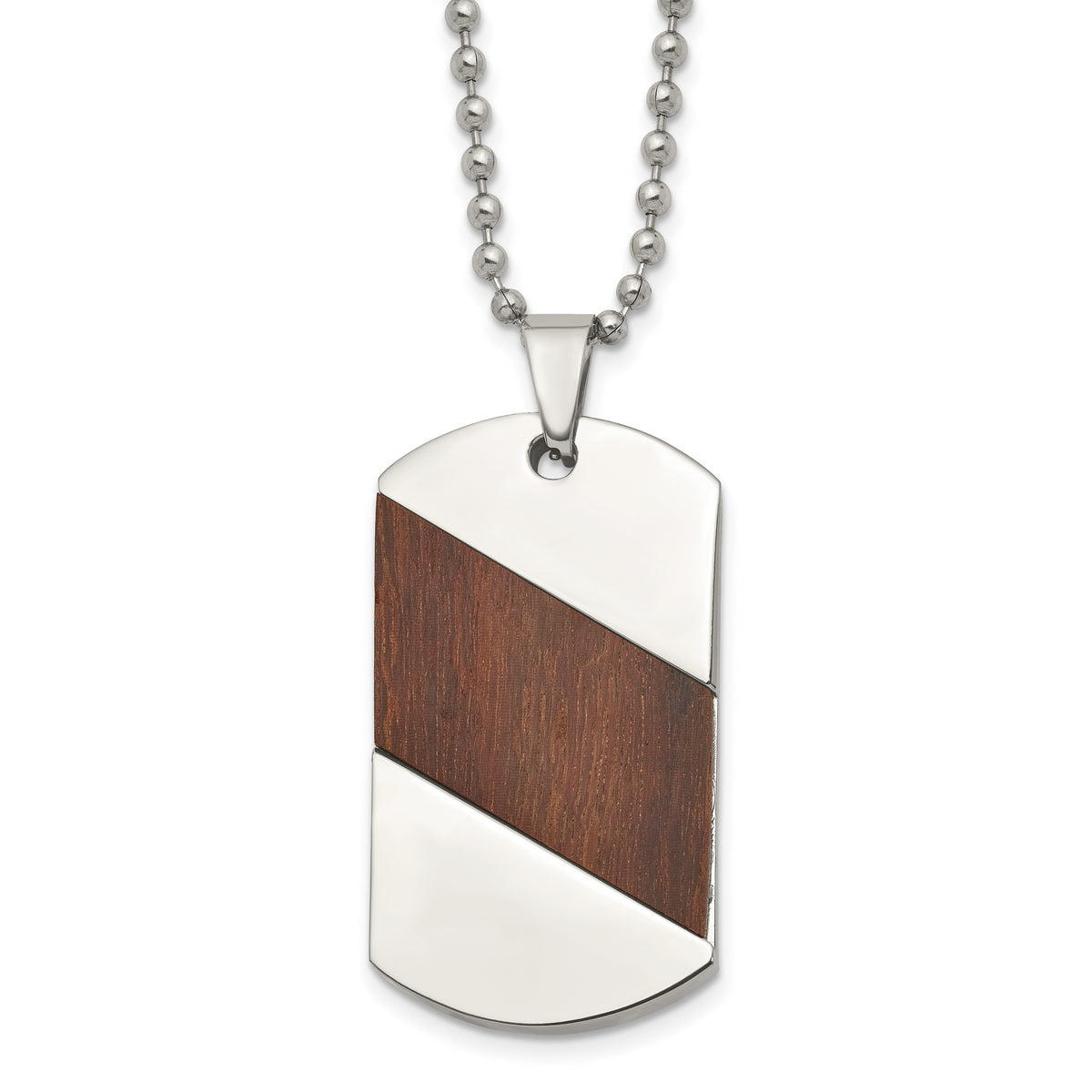 Chisel Titanium Polished with Rosewood Inlay Dog Tag 22 inch Necklace