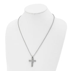 Chisel Titanium Polished Laser Cut Cross 22 inch Necklace