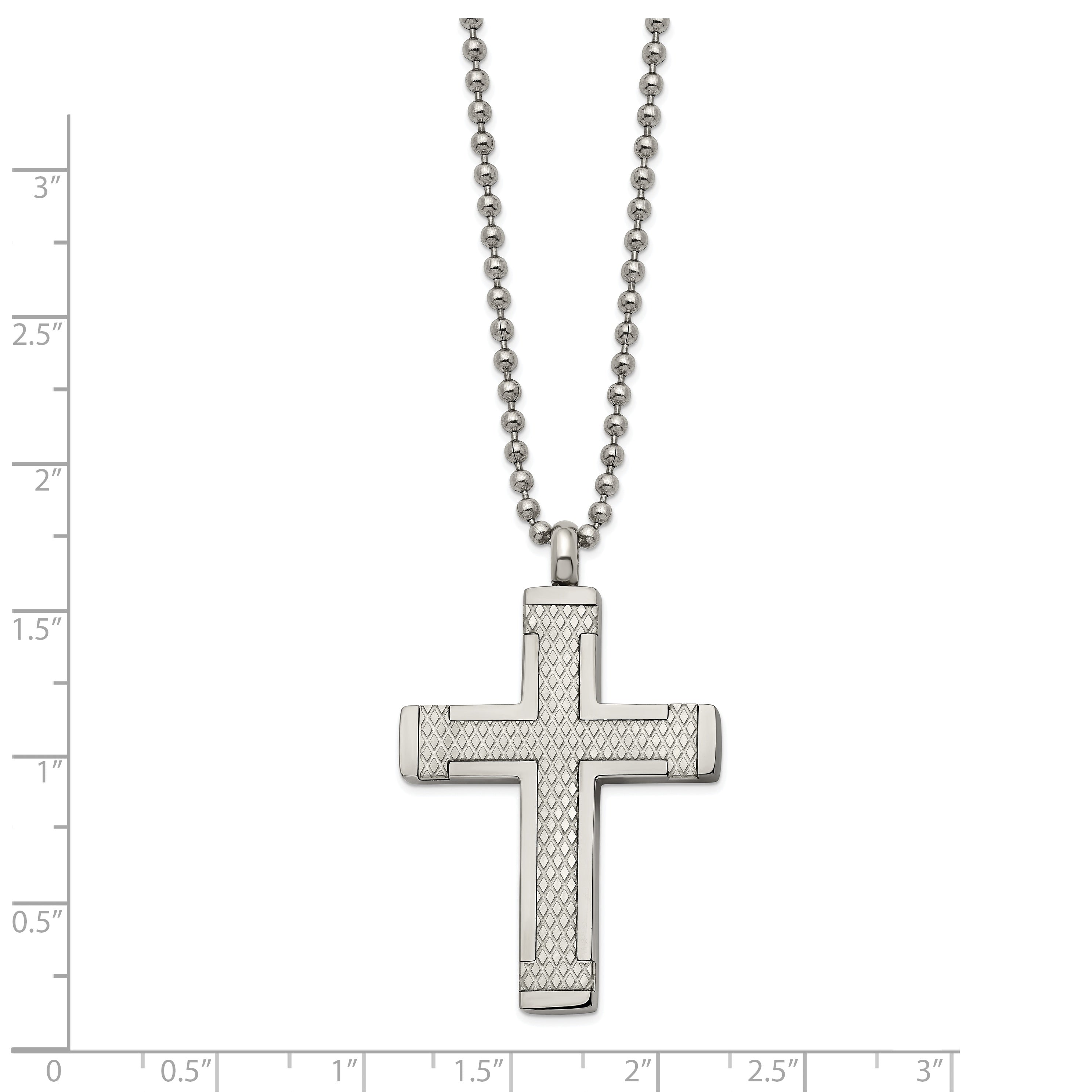 Chisel Titanium Polished Laser Cut Cross 22 inch Necklace