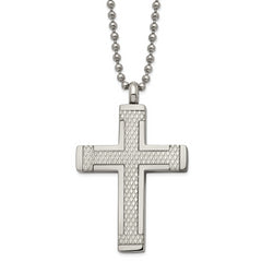 Chisel Titanium Polished Laser Cut Cross 22 inch Necklace