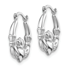 14k White Gold Claddagh Hoop Earrings