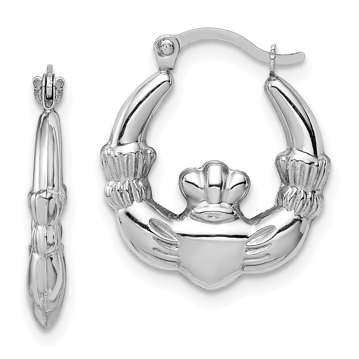 14k White Gold Claddagh Hoop Earrings