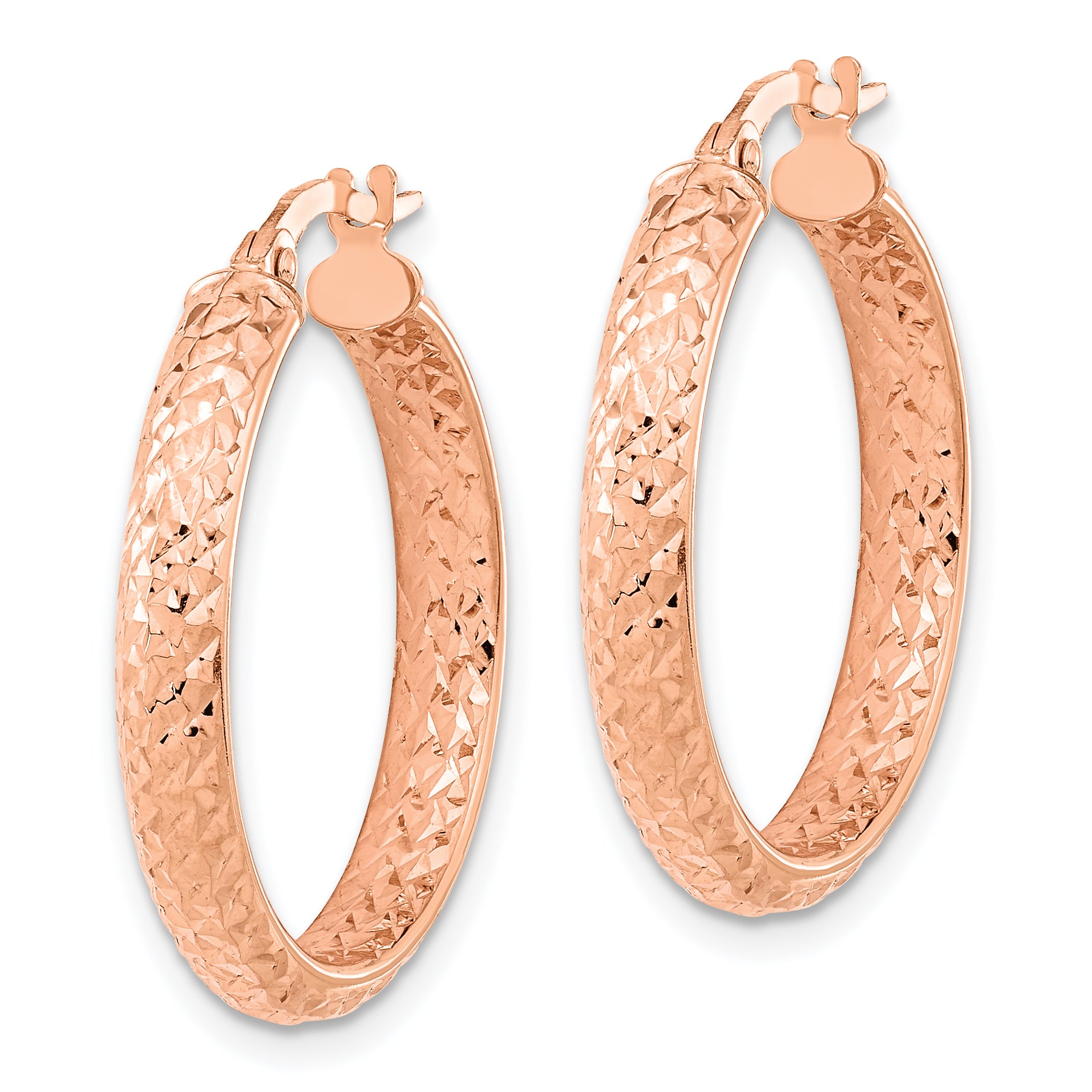 14K Rose Polished and Diamond-cut Fancy Hoop Earrings