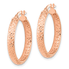 14K Rose Polished and Diamond-cut Fancy Hoop Earrings