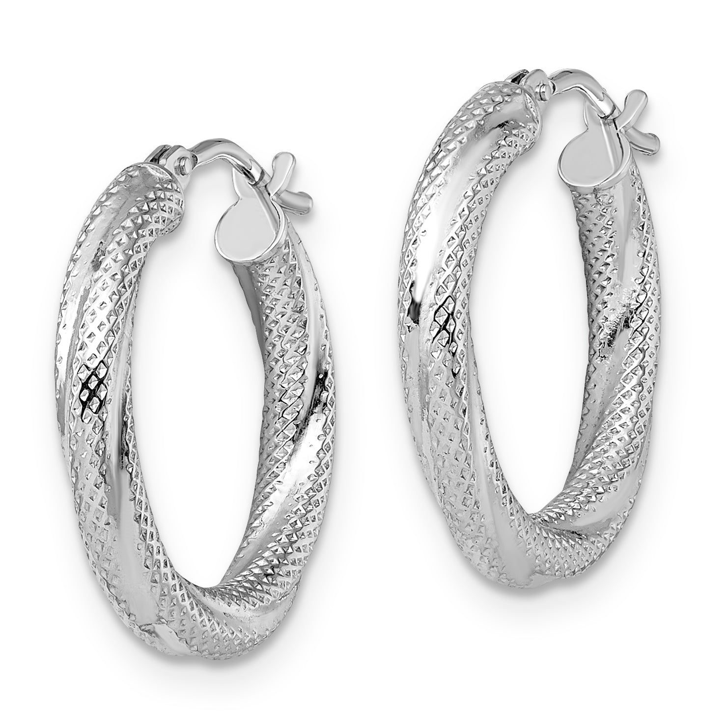 10K White Gold Textured Hinged Hoop Earrings