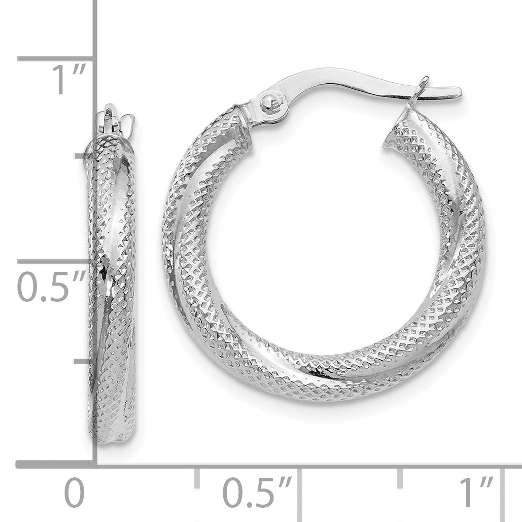 10K White Gold Textured Hinged Hoop Earrings