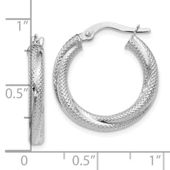 10K White Gold Textured Hinged Hoop Earrings