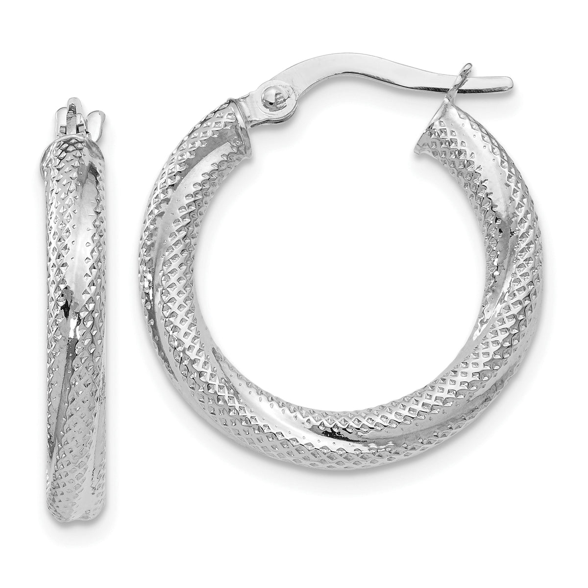 10K White Gold Textured Hinged Hoop Earrings