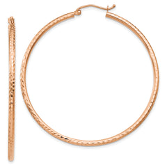 14k Rose Gold Diamond-cut 2mm Round Tube Hoop Earrings