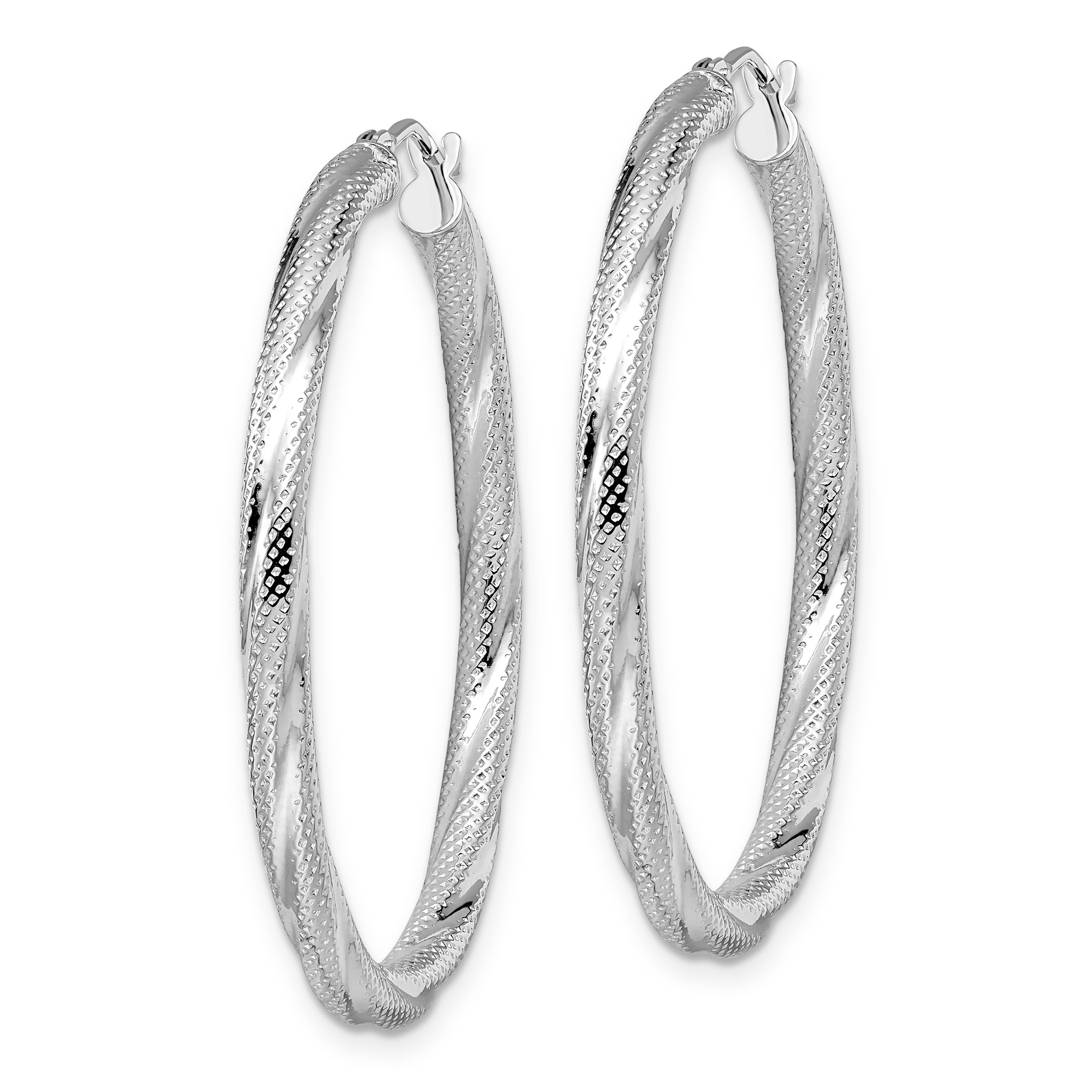 10K White Gold Twisted Hinged Hoop Earrings