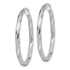 10K White Gold Twisted Hinged Hoop Earrings