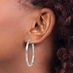 10K White Gold Twisted Hinged Hoop Earrings