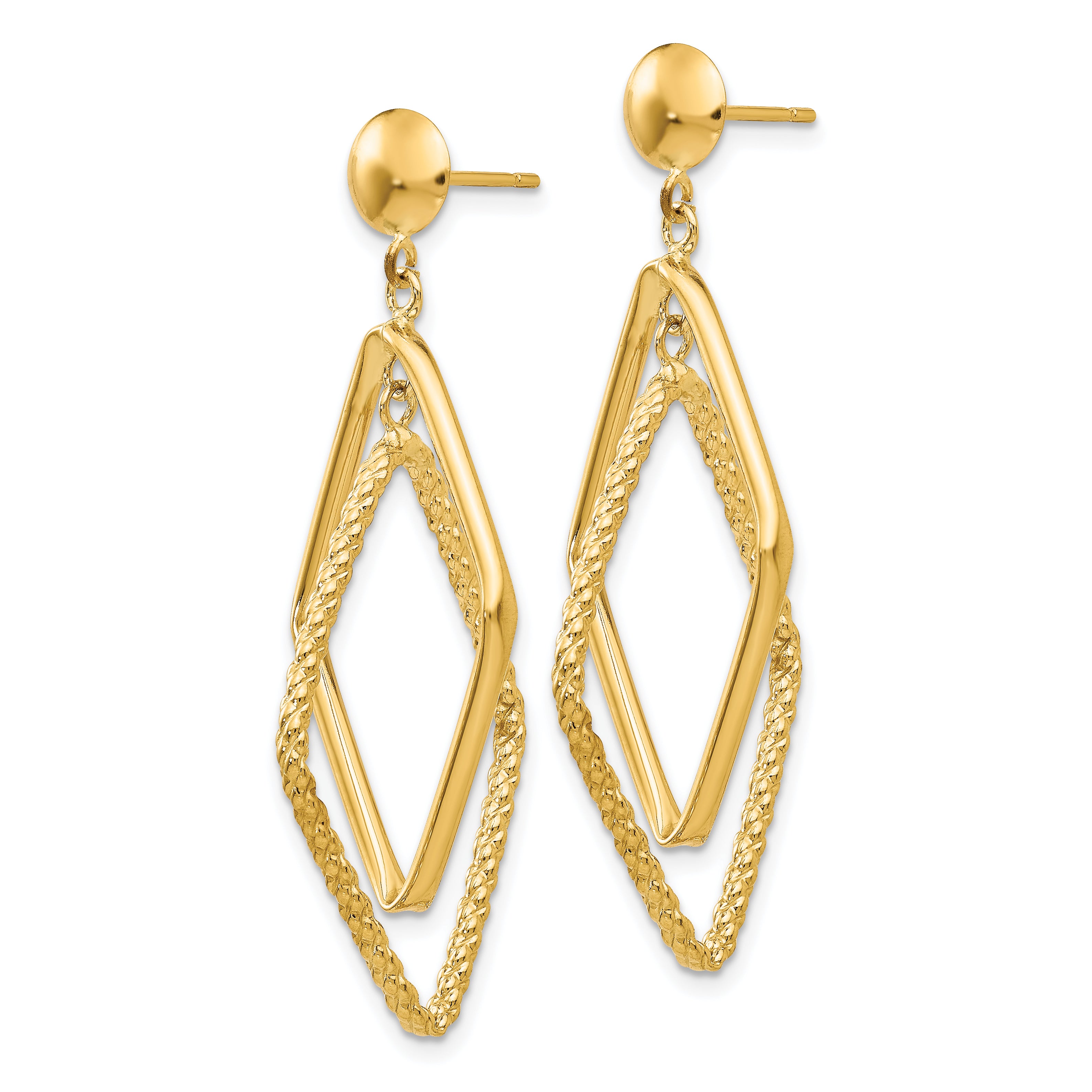 14k Polished and Textured Diamond Shaped Post Earrings