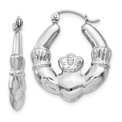 14k White Gold Claddagh Hoop Earrings