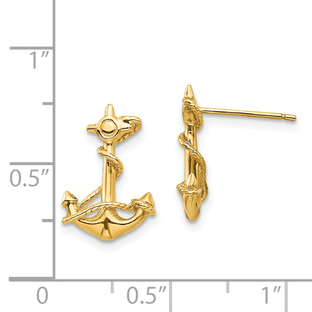 14k 3-D Anchor with Rope Post Earrings