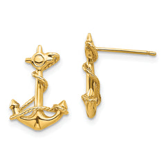 14k 3-D Anchor with Rope Post Earrings