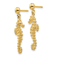 14k Large Seahorse Dangle Post Earrings