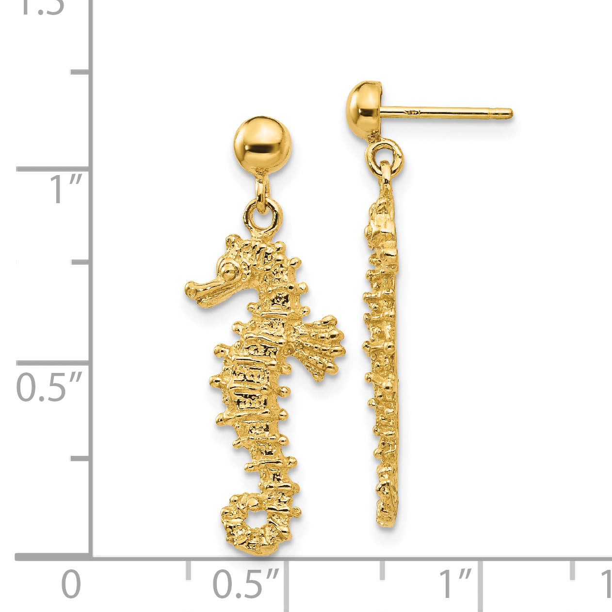 14k Large Seahorse Dangle Post Earrings