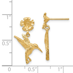 14k Hummingbird Dangles from Flower Post Earrings