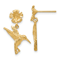 14k Hummingbird Dangles from Flower Post Earrings