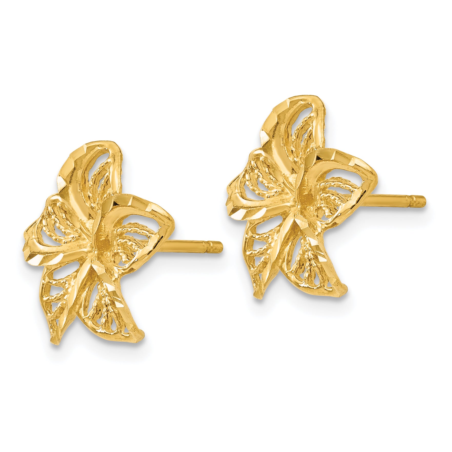 14K Diamond-cut Filigree Plumeria Earrings