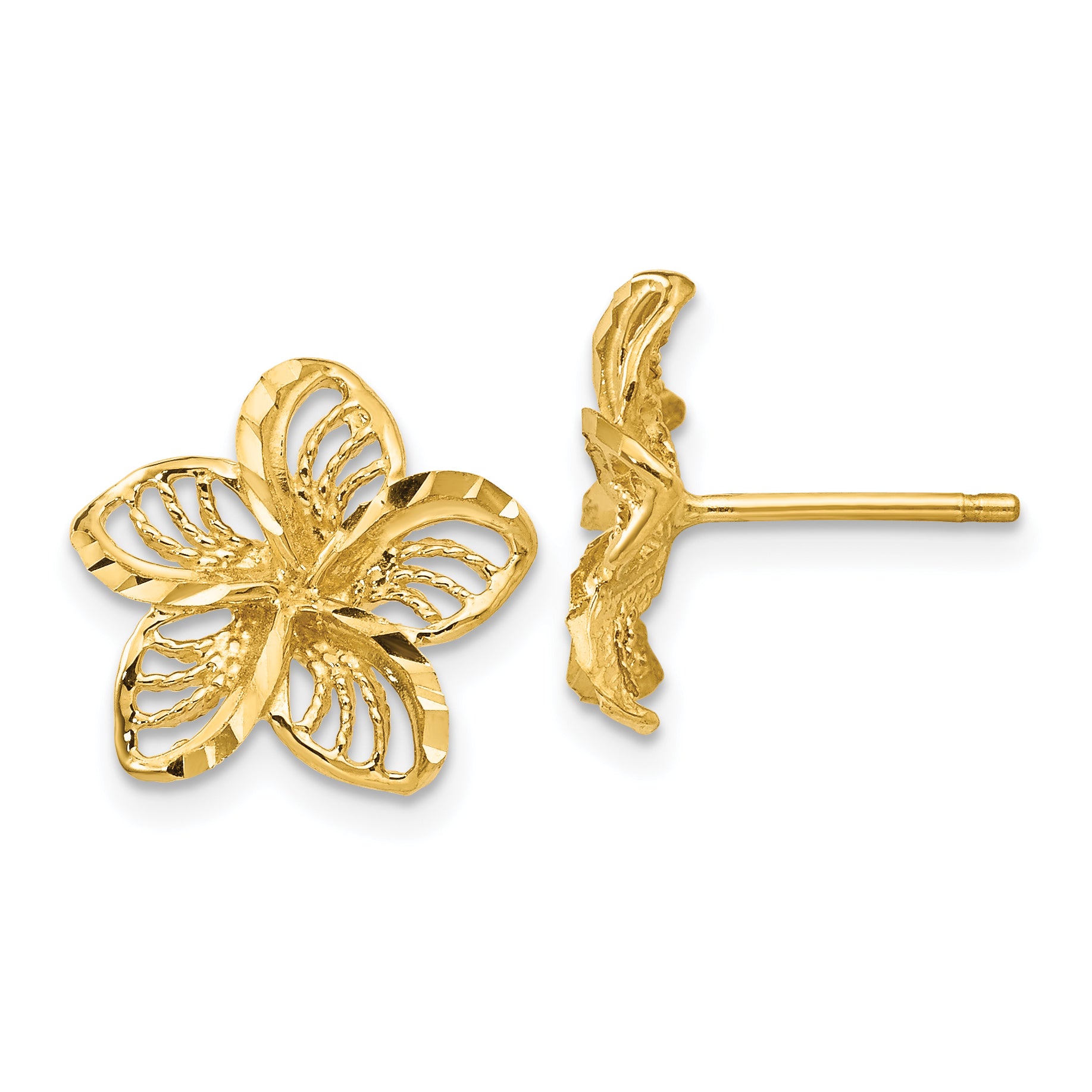 14K Diamond-cut Filigree Plumeria Earrings