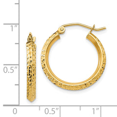 14K Knife Edge Diamond-cut 2.5x20mm Hollow Hoop Earrings