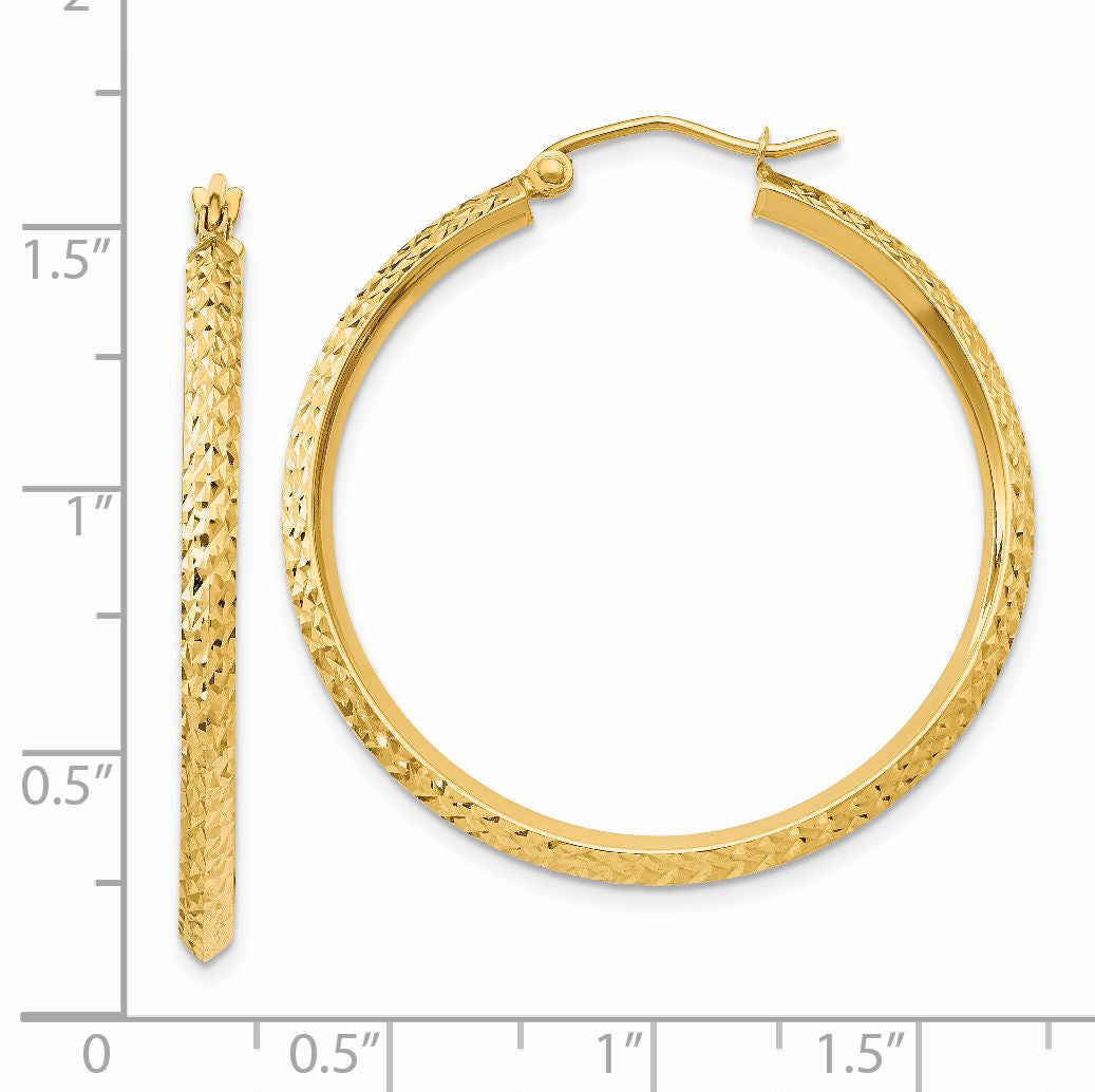 14K Knife Edge Diamond-cut Hollow Hoop Earrings