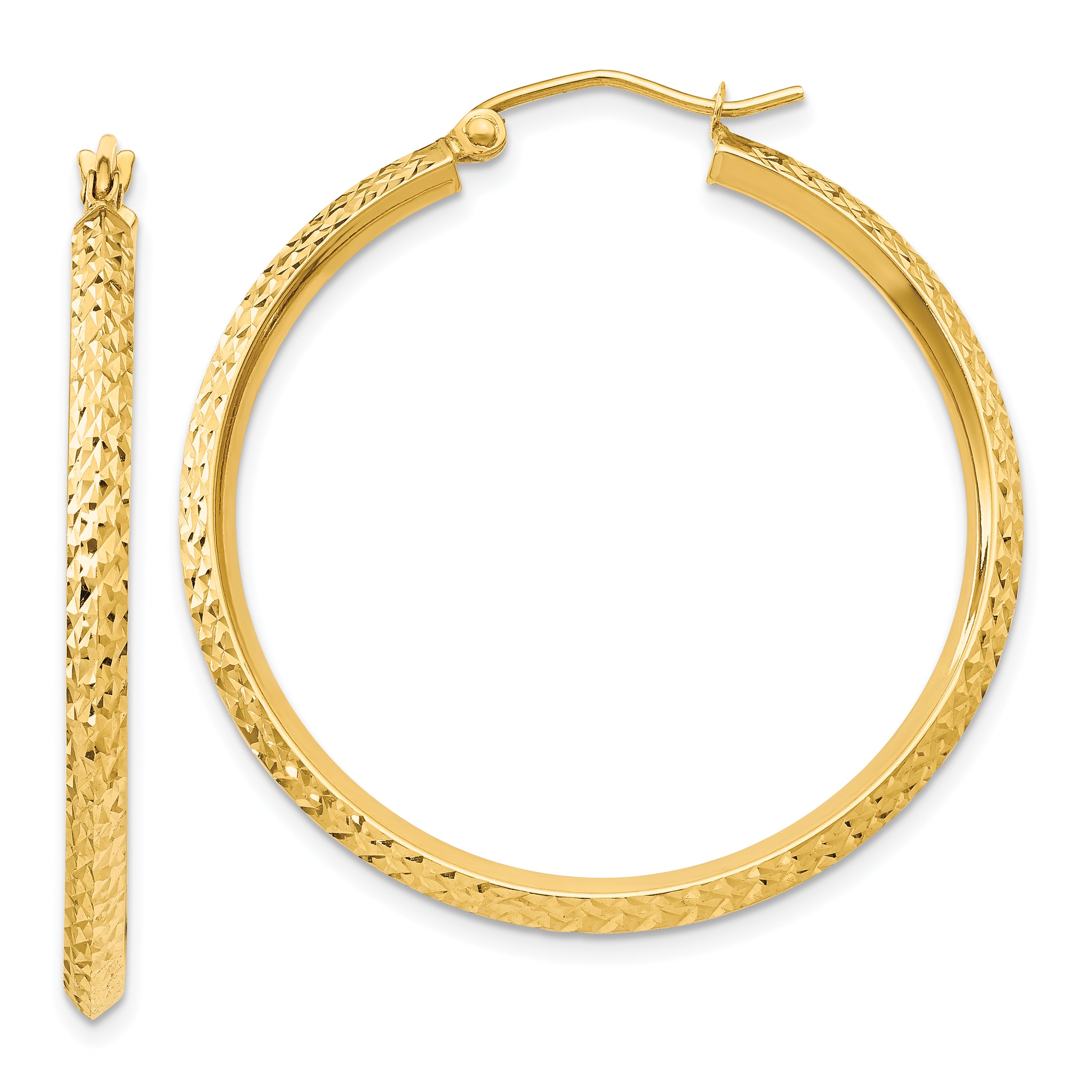 14K Knife Edge Diamond-cut Hollow Hoop Earrings