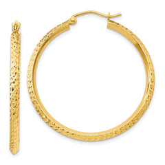 14K Knife Edge Diamond-cut Hollow Hoop Earrings