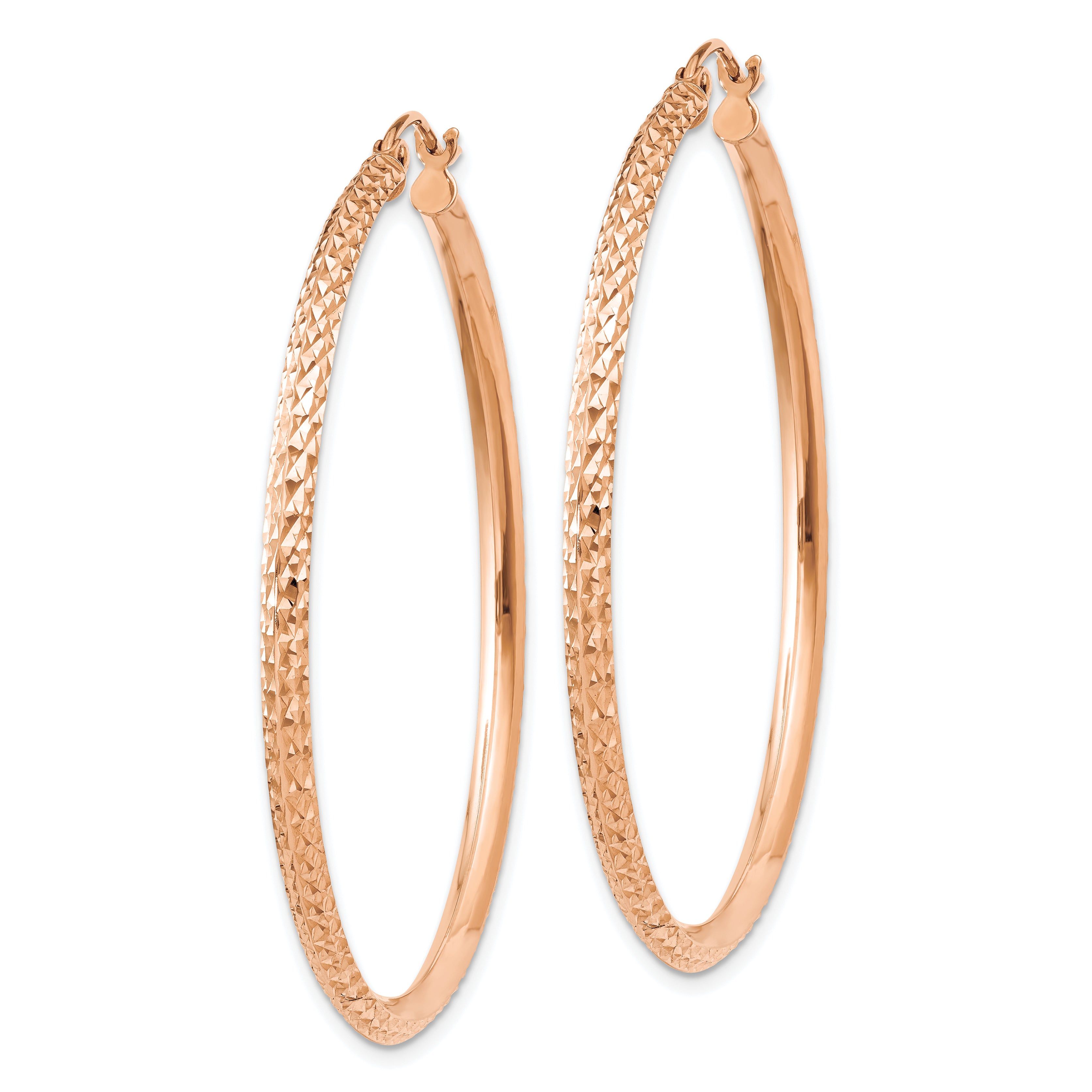 14K Rose Gold Knife Edge Diamond-cut Hollow Hoop Earrings