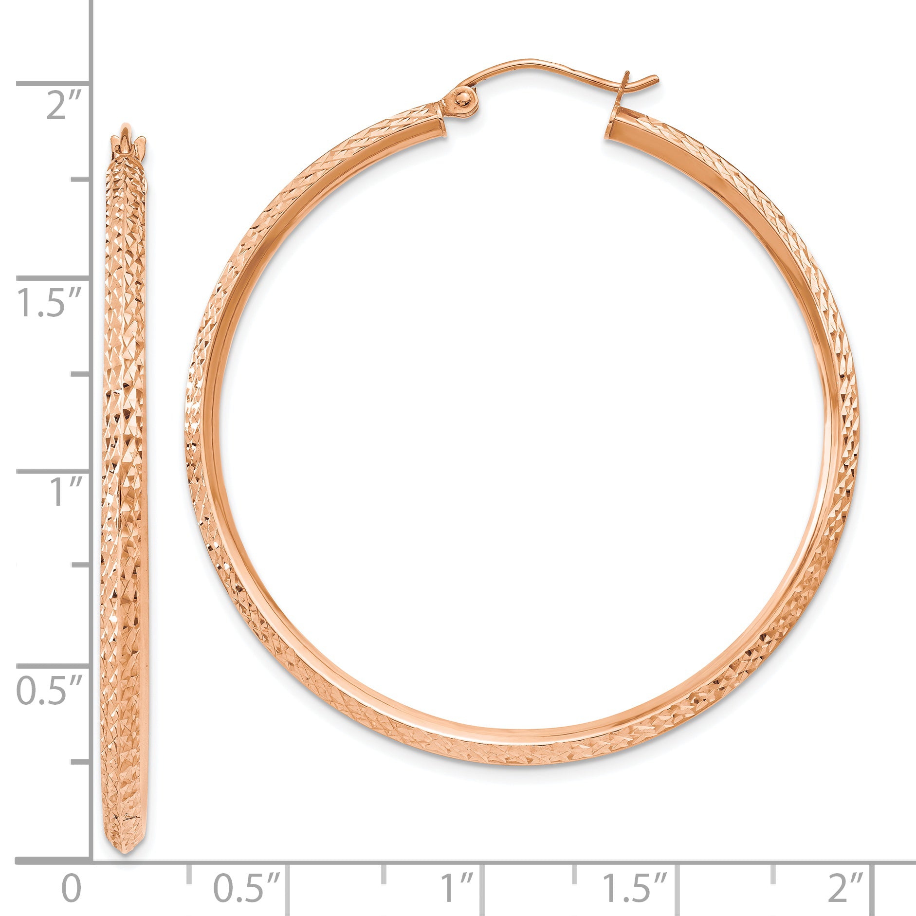 14K Rose Gold Knife Edge Diamond-cut Hollow Hoop Earrings