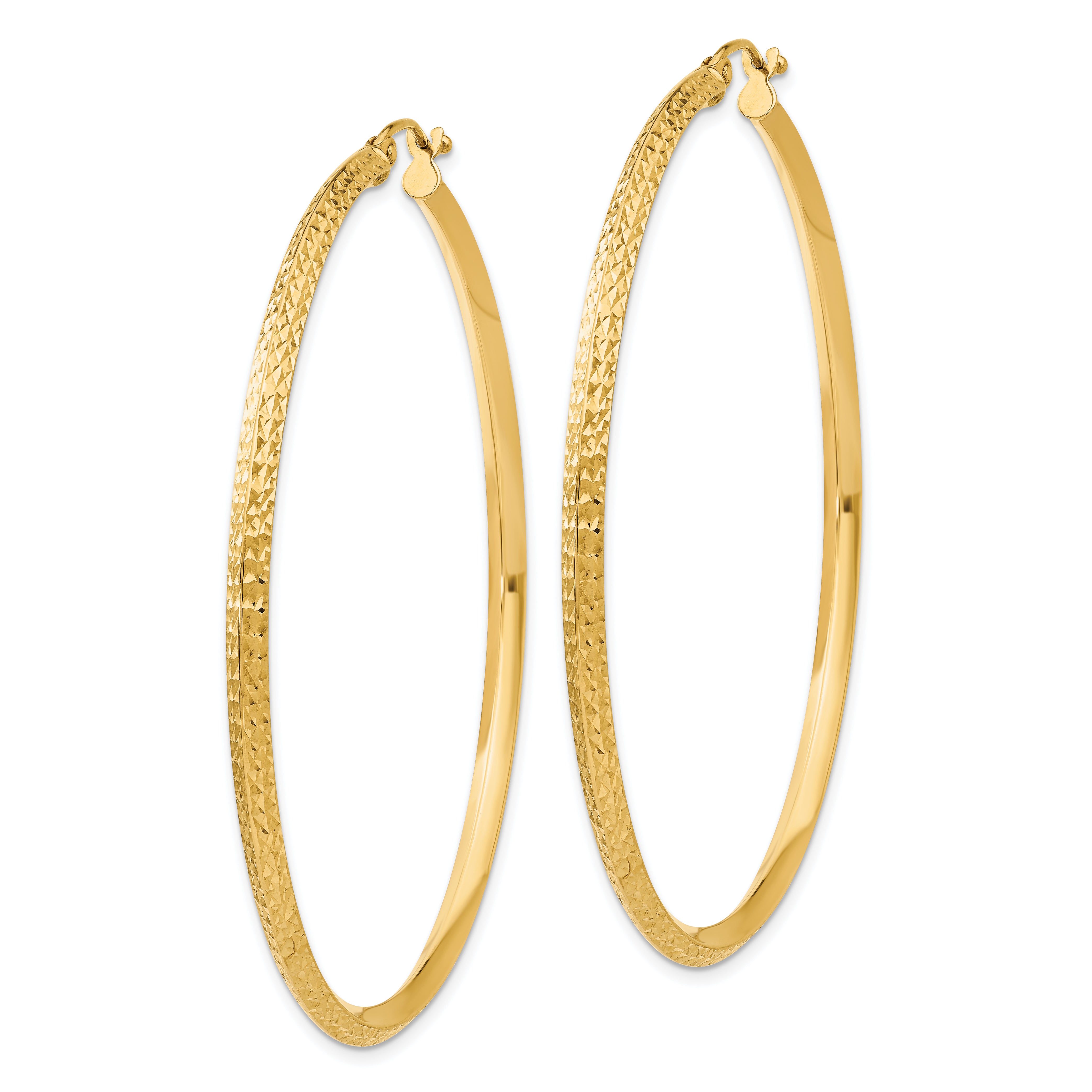 14K Knife Edge Diamond-cut Hollow Hoop Earrings