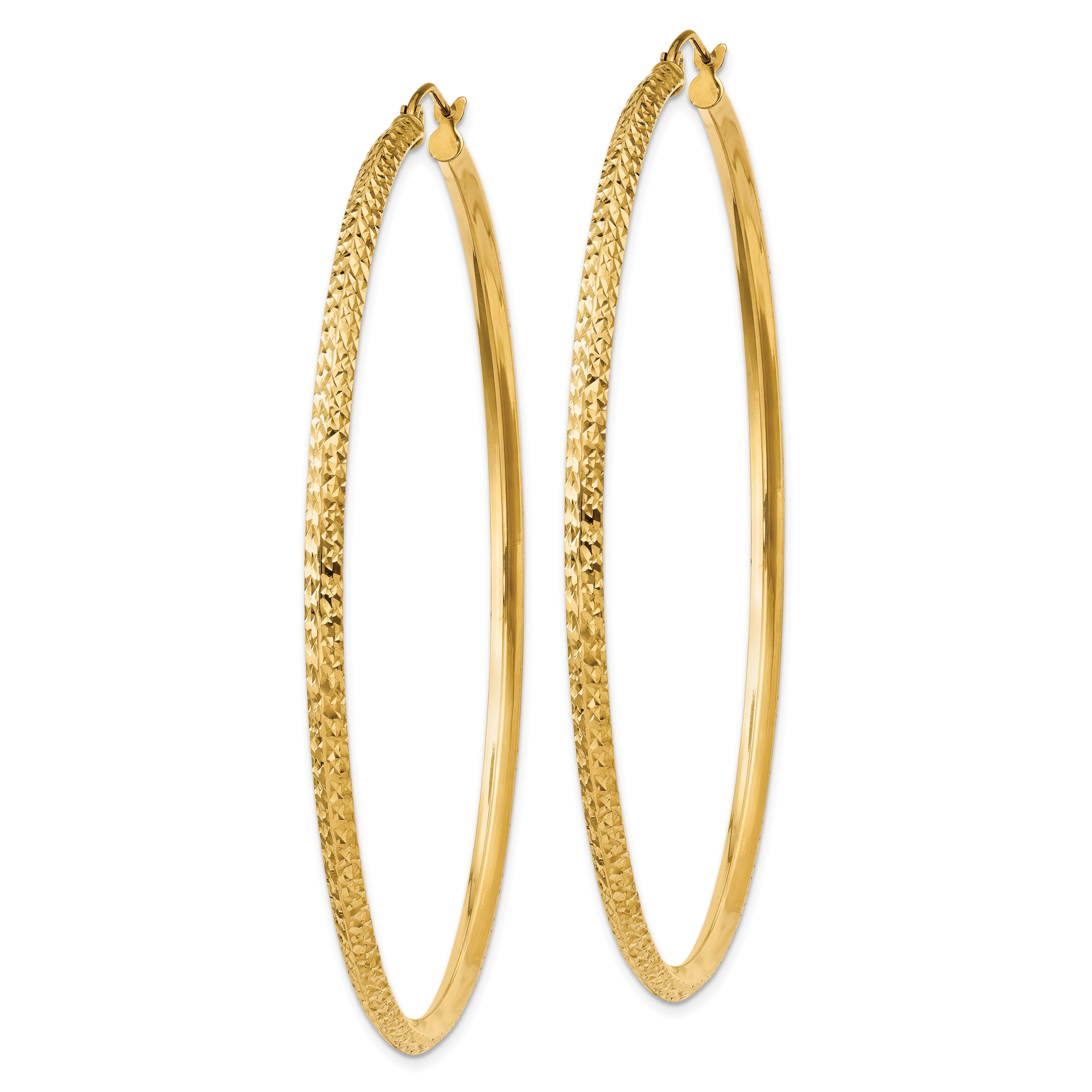 14K Knife Edge Diamond-cut Hollow Hoop Earrings