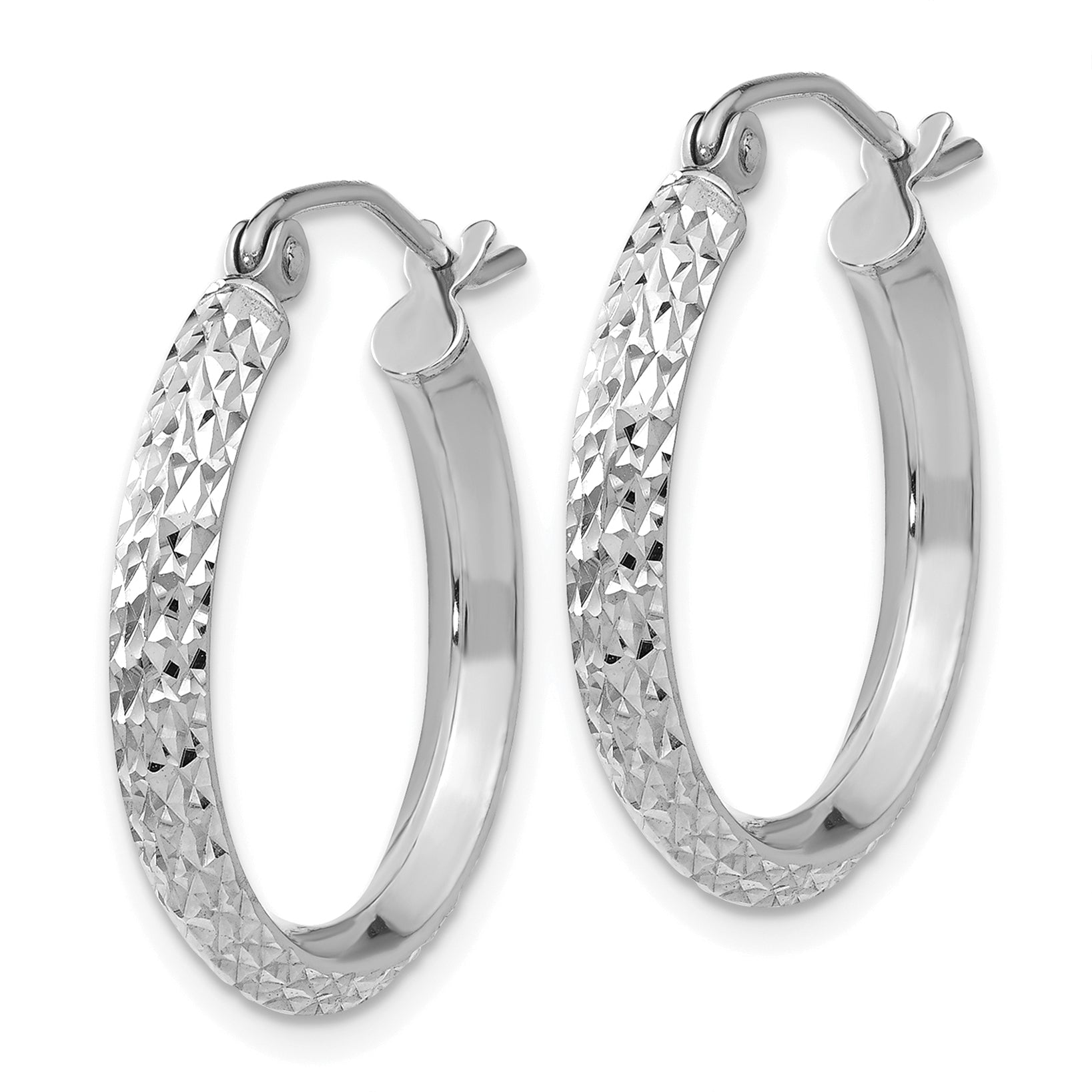 14K White Gold Knife Edge Diamond-cut 2.5x20mm Hoop Earrings