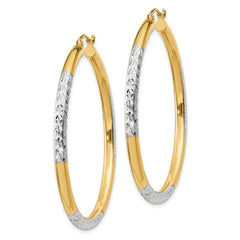 14K and Rhodium Diamond-cut 3x45mm Hoop Earrings