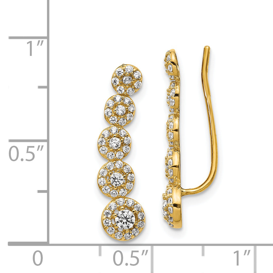 14k CZ Circles Polished Ear Climber Earrings