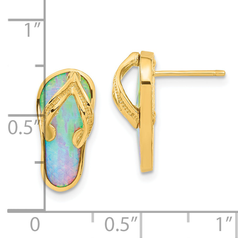 14k Polished w/Created White Opal Flip Flop Post Earrings