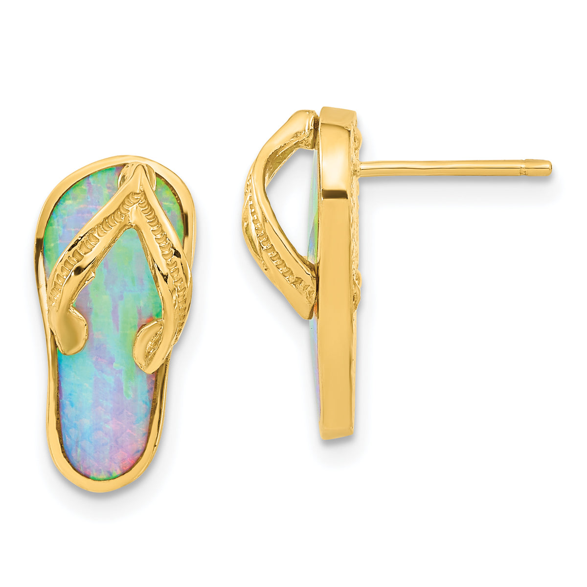 14k Polished w/Created White Opal Flip Flop Post Earrings