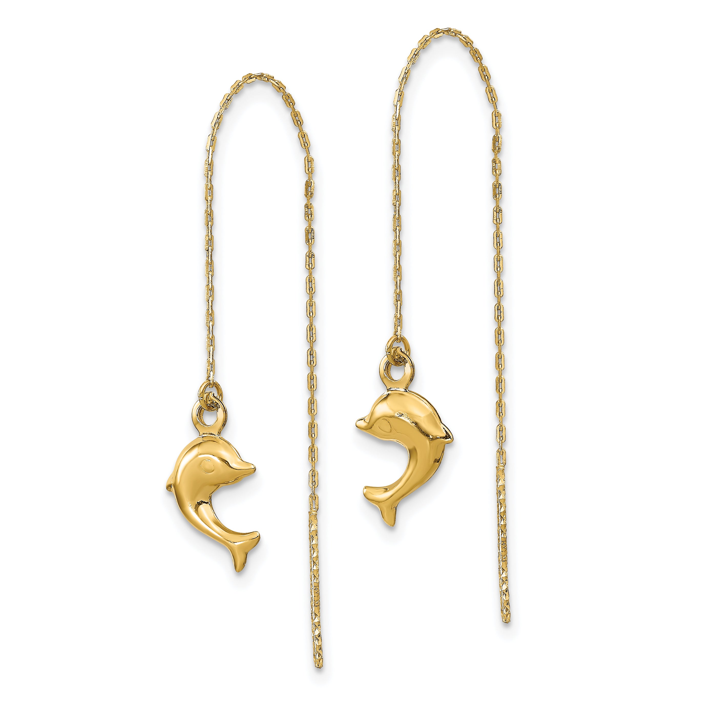 14k Polished Dolphins Threader Earrings