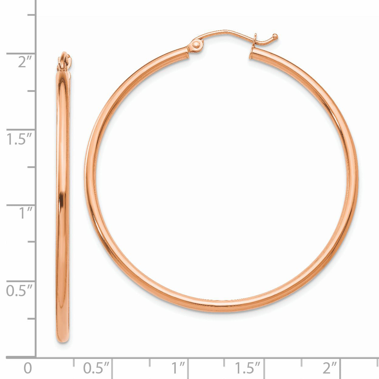 14k Rose Gold Polished 2mm Lightweight Tube Hoop Earrings