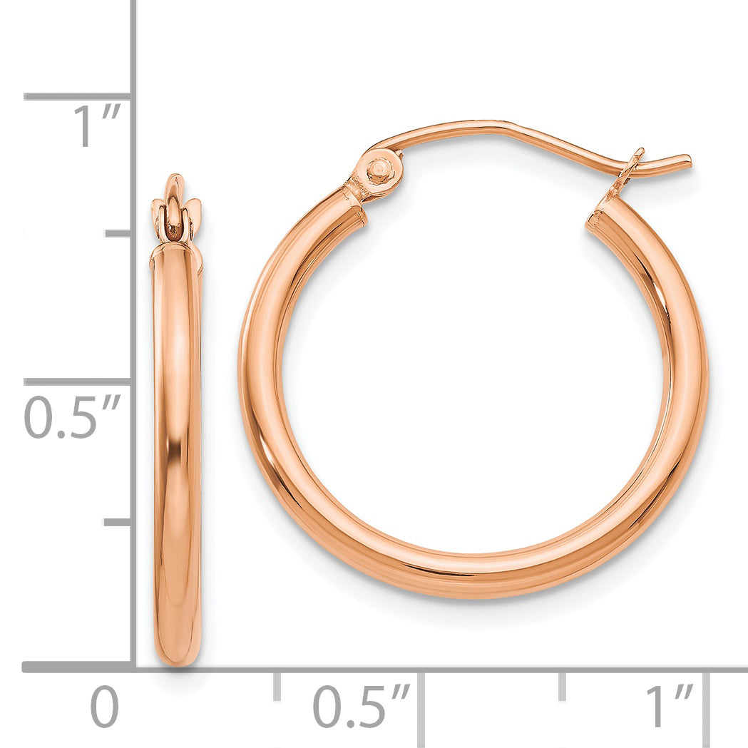 14k Rose Gold Polished 2mm Lightweight Tube Hoop Earrings