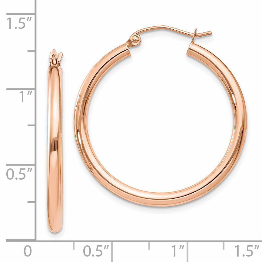 14k Rose Gold Polished 2.5mm Lightweight Tube Hoop Earrings