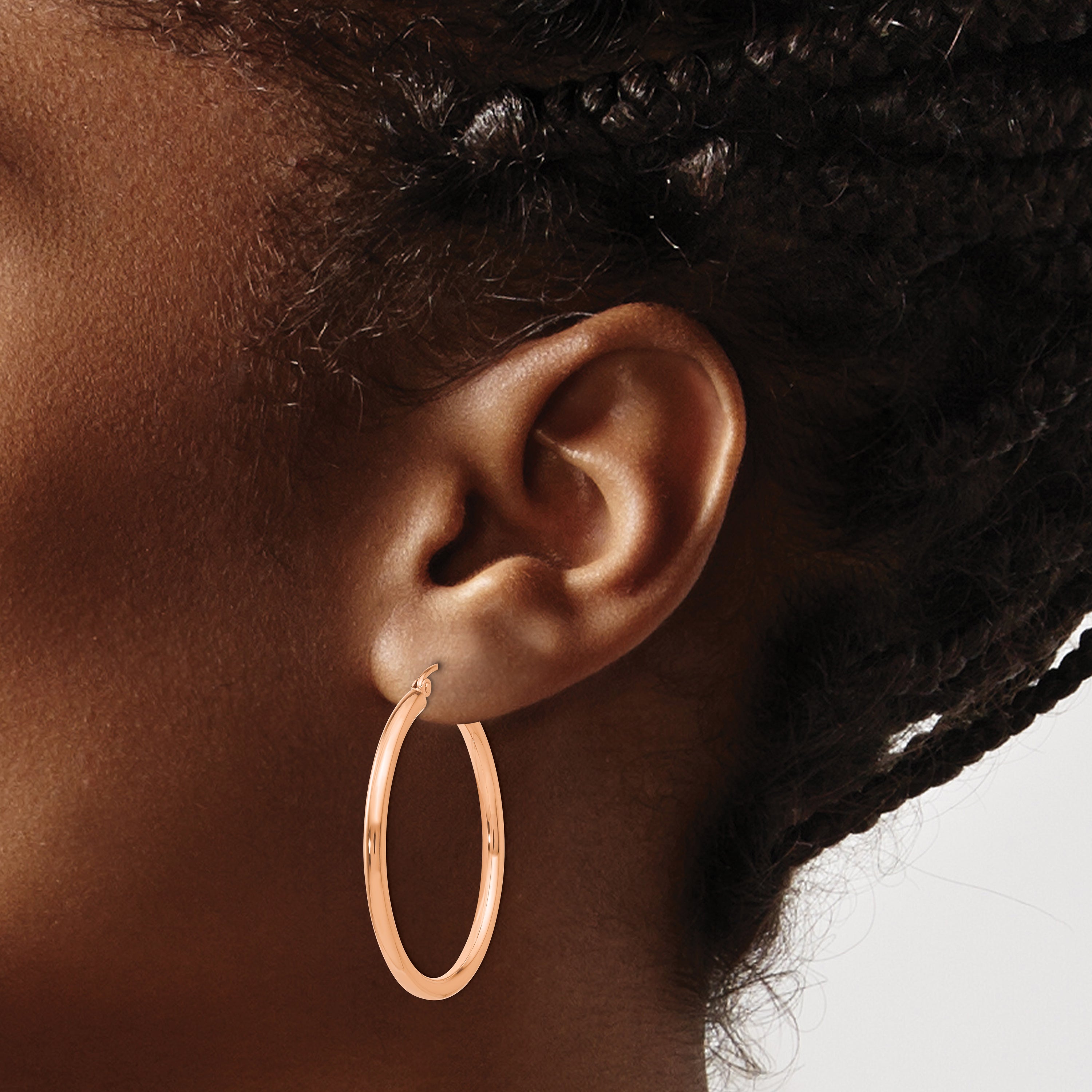 14k Rose Gold Polished 2.5mm Lightweight Tube Hoop Earrings