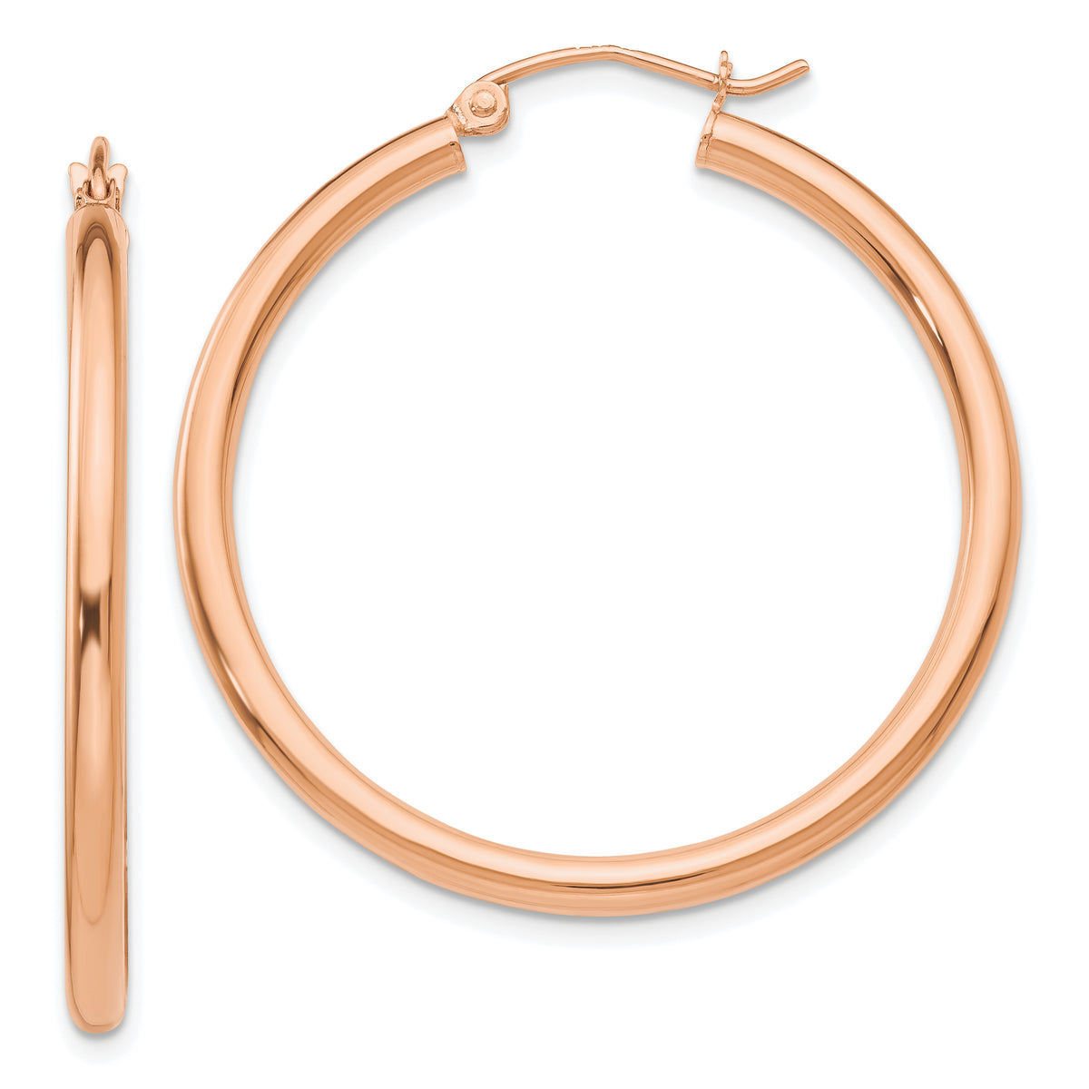 14k Rose Gold Polished 2.5mm Lightweight Tube Hoop Earrings