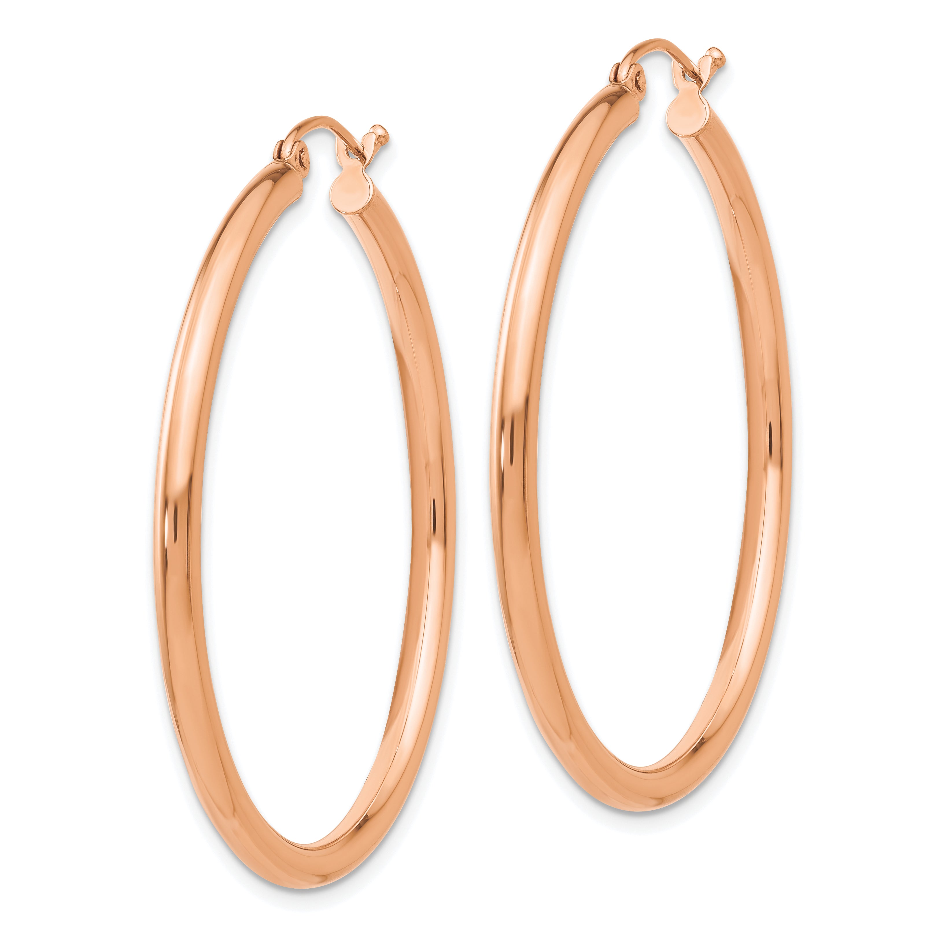 14k Rose Gold Polished 2.5mm Lightweight Tube Hoop Earrings