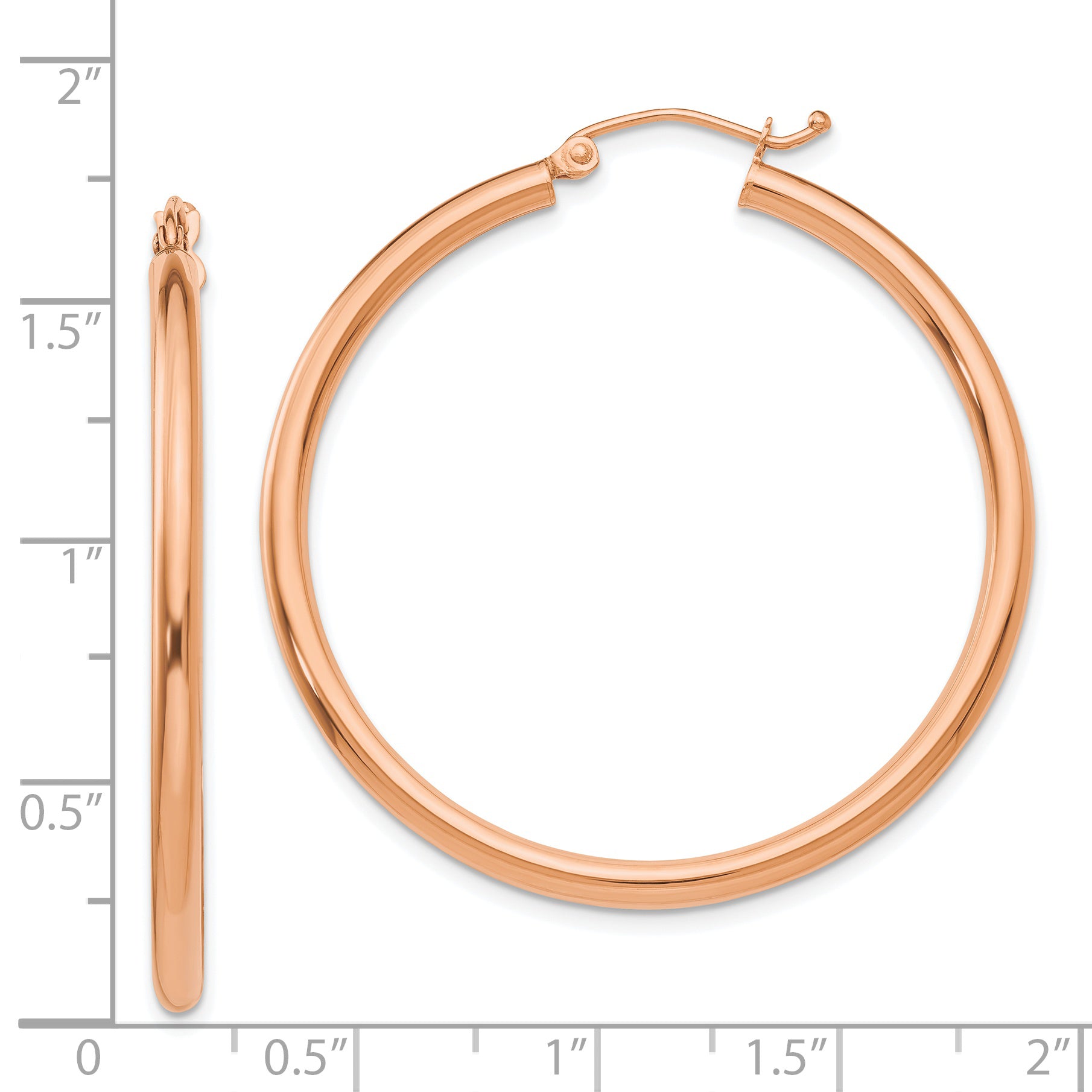 14k Rose Gold Polished 2.5mm Lightweight Tube Hoop Earrings