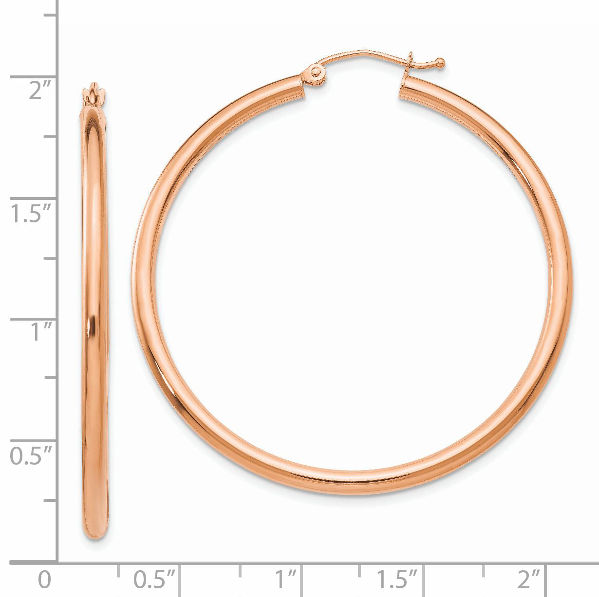 14k Rose Gold Polished 2.5mm Lightweight Tube Hoop Earrings