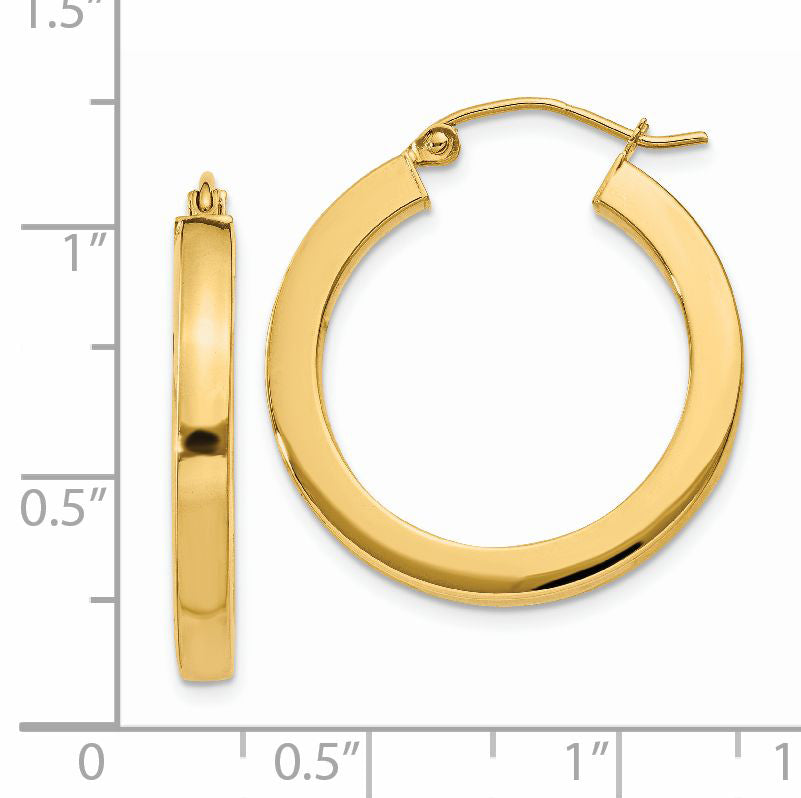 14k 3mm Polished Square Hoop Earrings